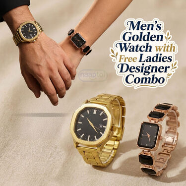 Mens Golden Watch With Free Ladies Designer Watch (MLGW20)