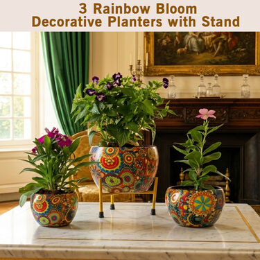 3 Rainbow Bloom Decorative Planters With Stand (3DP1)