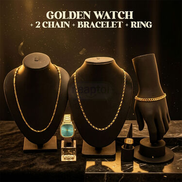 Golden Watch + 2 Chain + Bracelet + Ring (MGW2CBR25)
