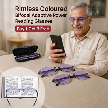 Rimless Coloured Bifocal Adaptive Power Reading Glasses Buy 1 Get 3 Free (4BOC2RG1)