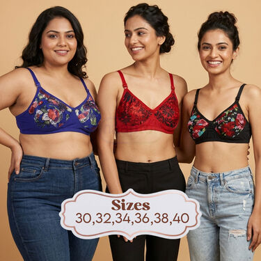 Pack of 3 Attractive Non Padded Full Coverage Lacy Net Bra (3FCB11)