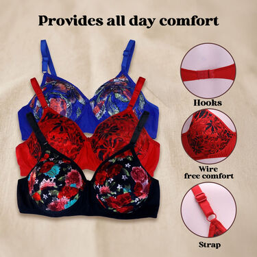 Pack of 3 Attractive Non Padded Full Coverage Lacy Net Bra (3FCB11)