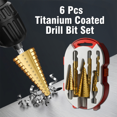 6 Pcs Titanium Coated Drill Bit Set For Steel Metal Wood & Plastic (HT145)