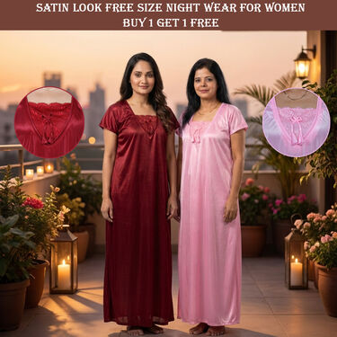 Satin Look Free Size Night Wear For Women BOGO (2NS2)
