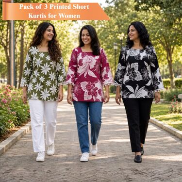 Pack of 3 Printed Short Kurtis For Women (3PKW1)
