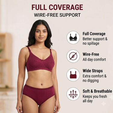 6 Medium Coverage Non Padded Daily wear Bra For Heavy Bust with Panty Set (6BP1)