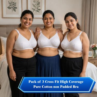 Pack of 3 Cross Fit High Coverage Pure Cotton Non Padded Bra (3FCB13)
