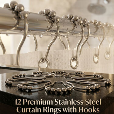 12 Premium Stainless Steel Curtain Rings With Hooks (12HS)