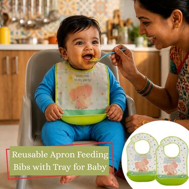 Reusable Apron Feeding Bibs With Tray For Baby (BCK2)