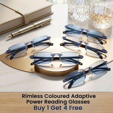 Rimless Coloured Adaptive Power Reading Glasses Buy 1 Get 4 Free (5OC3RG1)