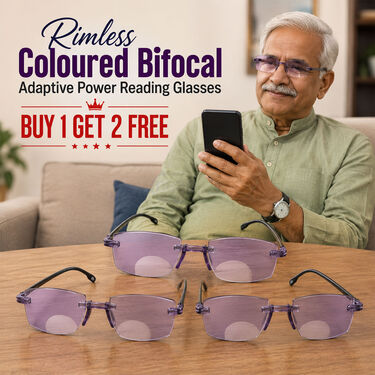 Rimless Coloured Bifocal Adaptive Power Reading Glasses Buy 1 Get 2 Free (3BOC2RG1)