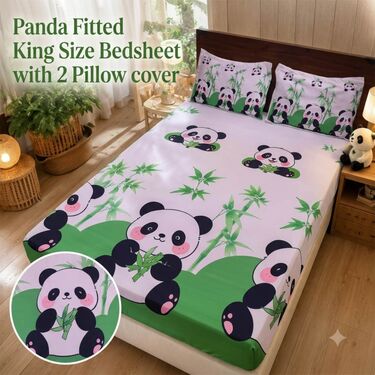 3D Panda Fitted King Size Bedsheet With 2 Pillow Cover (DBS42)