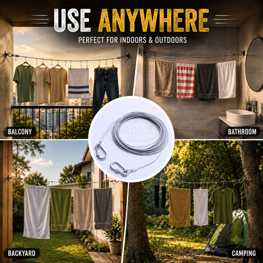 Heavy-Duty Stainless Steel Clothesline With Carabiner Hooks (CLN8)