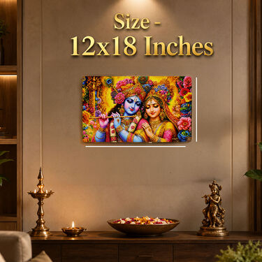 Premium Radha Krishna Spiritual Wall Painting with Free Stick-On Hook (SPF1)