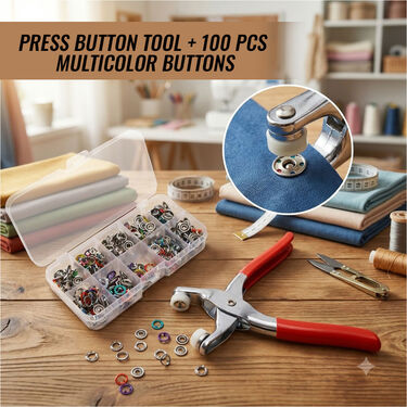 Press Button Tool + 100 Pcs Color Press Buttons (100PBT)
