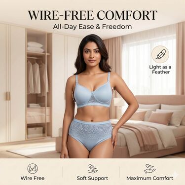Pack of 3 Designer Lacy Padded Bra And Panty Set (3BP6)