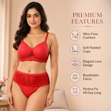 Pack of 3 Designer Lacy Padded Bra And Panty Set (3BP6)