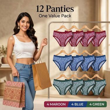 12 Multicolor Mid Rise Floral Printed Panties (12PS2)