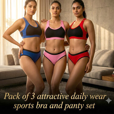 Pack of 3 Criss Cross Back Sports Bra And Panty Set (3BP8)