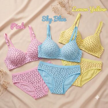 Pack of 3 Attractive Printed Full Coverage Padded Dailywear Bra And Panty Set (3BP7)