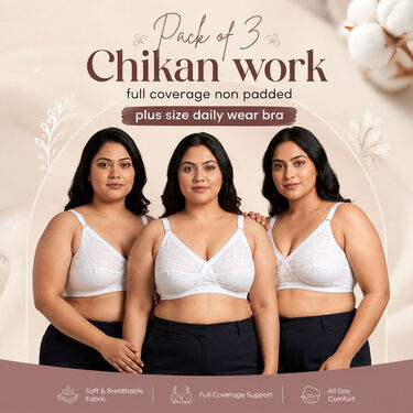 Pack of 3 Chikankari Full Coverage Non Padded Daily Wear Bra (3FCB19)