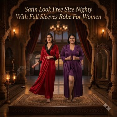 Pick Any 1 Satin Nightgown With Full Sleeve Robe Set (2NS3)