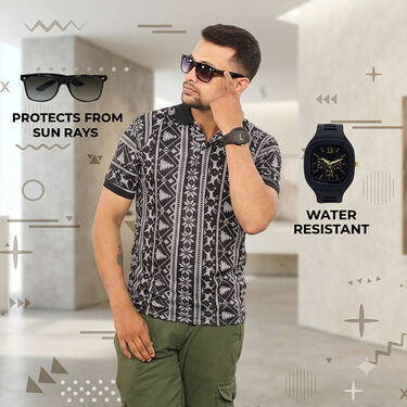 Pack of 5 Printed Collar Tshirts With Watch Wallet And Sunglass (5PTW10)