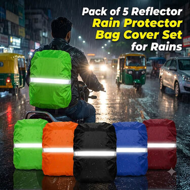 Pack of 5 Reflector Rain Protector Bag Cover Set For Rains (5RBC1)