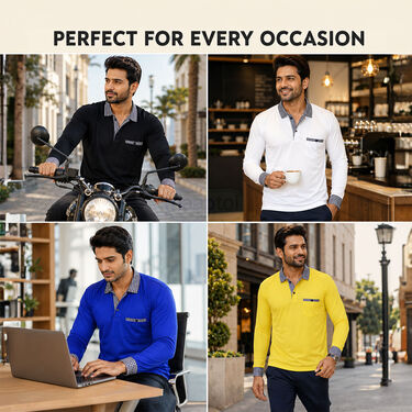 Pack of 4 Designer Full Sleeves Collar Tshirts With Pocket (4PTF4)