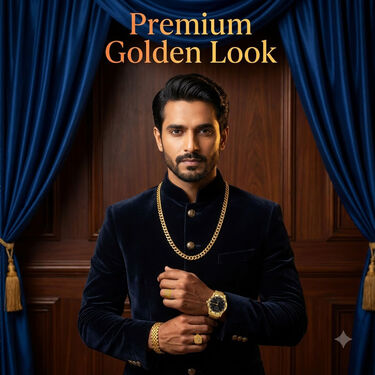 Golden Watch + Chain + Designer Bracelet + Ring (MGWCBR20)