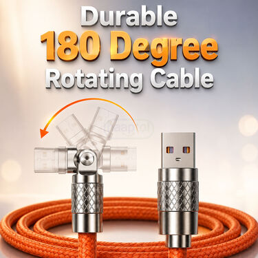 120 Watts Rotating Fast Charging Cable + Wireless BT Earpods M10 (CDC35)