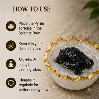 Premium Pyrite Tortoise With Selenite Energy Bowl (SJPT20)