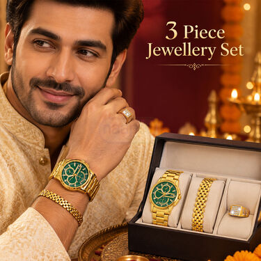 Golden Watch + Designer Bracelet + Ring (MGWBR3)