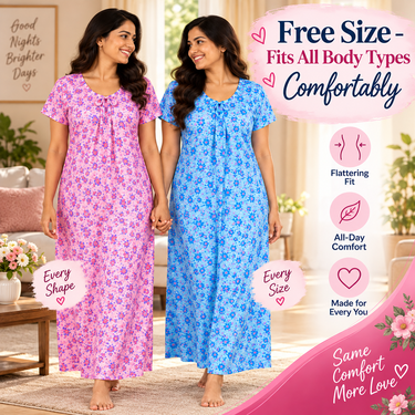 Free Size Comfortable Floral Printed Nighty BOGO (HM3)
