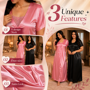 Satin Look Free Size Night Wear For Women BOGO (2NS4)
