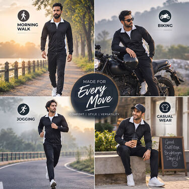 Solid Black Comfortable Track Pant And Jacket Set For Mens (TPTJ2)