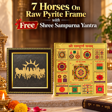 7 Horses On Raw Pyrite Frame with Free Shree Sampurna Yantra (SJF23)