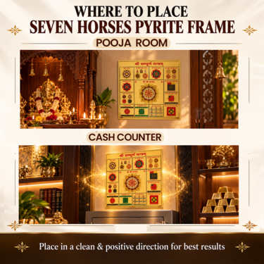 7 Horses On Raw Pyrite Frame with Free Shree Sampurna Yantra (SJF23)