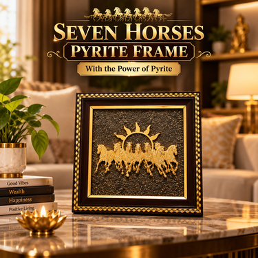 7 Horses On Raw Pyrite Frame with Free Shree Sampurna Yantra (SJF23)