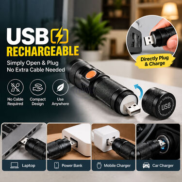 USB Charging Torch With Adjustable Zoom (LL86)