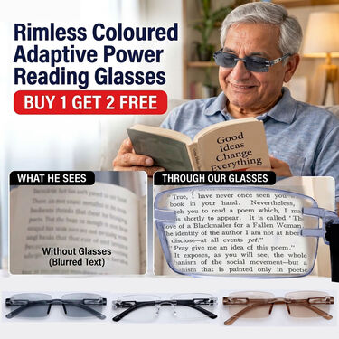 Rimless Coloured Adaptive Power Reading Glasses Buy 1 Get 2 Free (3OC6RG23)