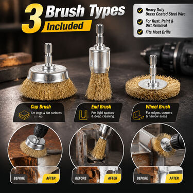 Set of 3 Steel Wire Brush Head For Electric Drill (DA7)