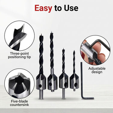 4 Piece Countersink Drill Bit Set For Woodworking (DA9)