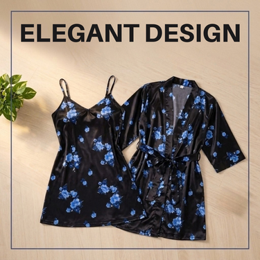 Satin Look Free Size Nighty With Robe Set For Women (2NR2)