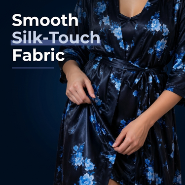 Satin Look Free Size Nighty With Robe Set For Women (2NR2)