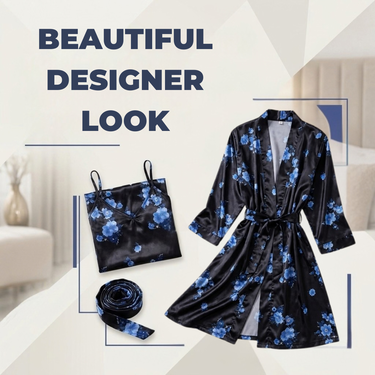 Satin Look Free Size Nighty With Robe Set For Women (2NR2)