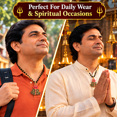 Har Har Mahadev Pendant With Black Bead Mala (SJPN26)
