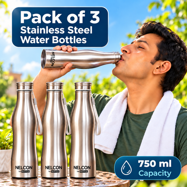 Pack of 3 Stainless Steel Water Bottles - 750ml (3B13)