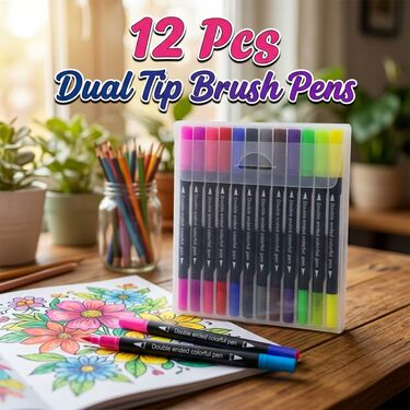 12 Pcs Dual Tip Brush Pens (STA13)