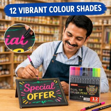 12 Pcs Dual Tip Brush Pens (STA13)